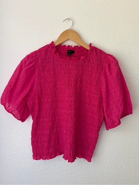 J. Crew Tops - J. Crew Hot Pink Smocked Puff-Sleeve Blouse